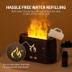 Waterless aroma diffuser with realistic flame effect, mist, and aromatherapy, perfect for relaxation and stress relief.