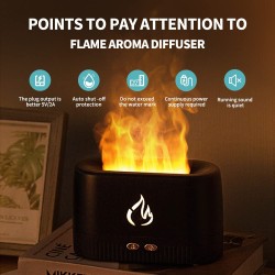 Waterless aroma diffuser with realistic flame effect, mist, and aromatherapy, perfect for relaxation and stress relief.