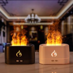 Waterless aroma diffuser with realistic flame effect, mist, and aromatherapy, perfect for relaxation and stress relief.